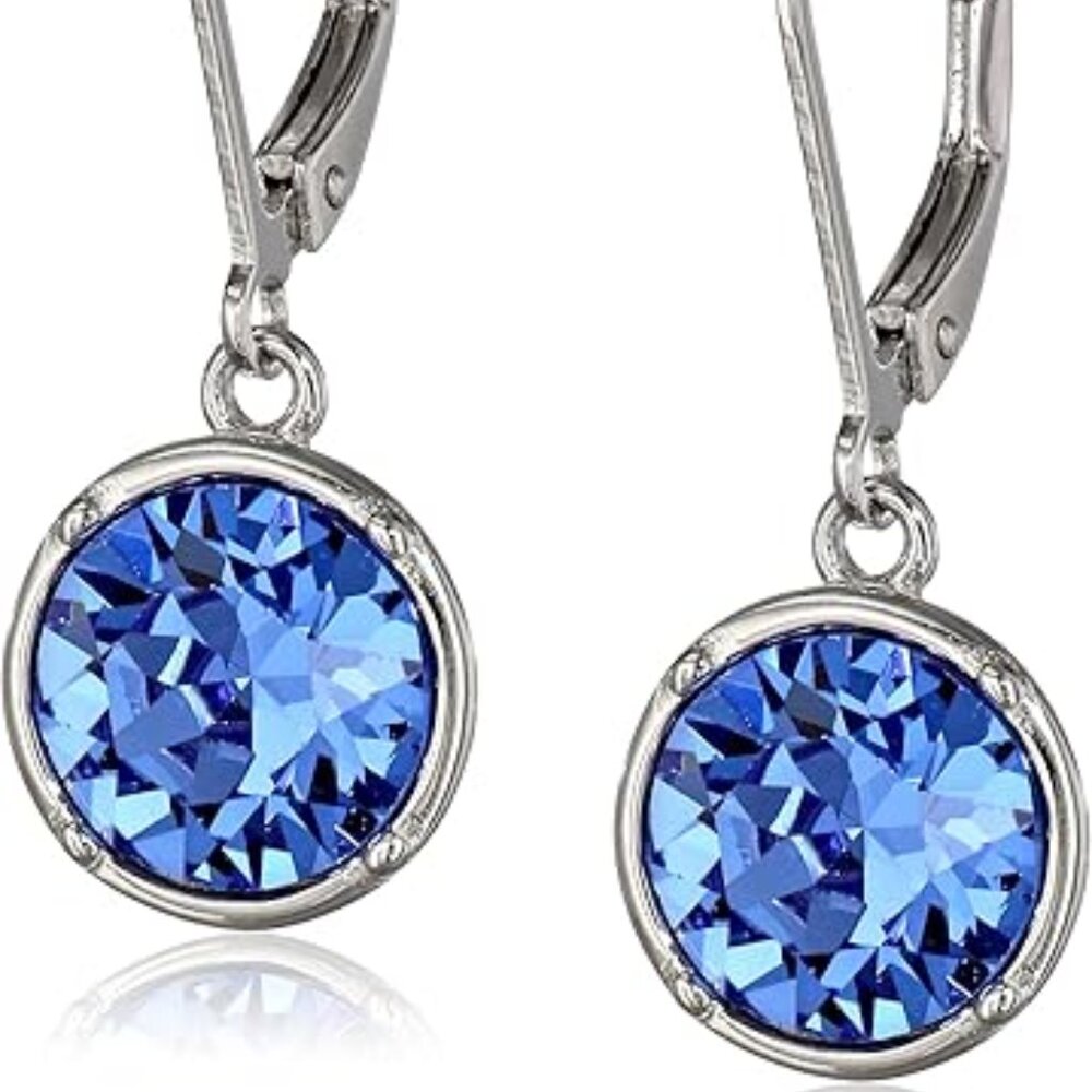 Amazon Collection Bezel Set Round Crystal Lever Back Dangle Earrings